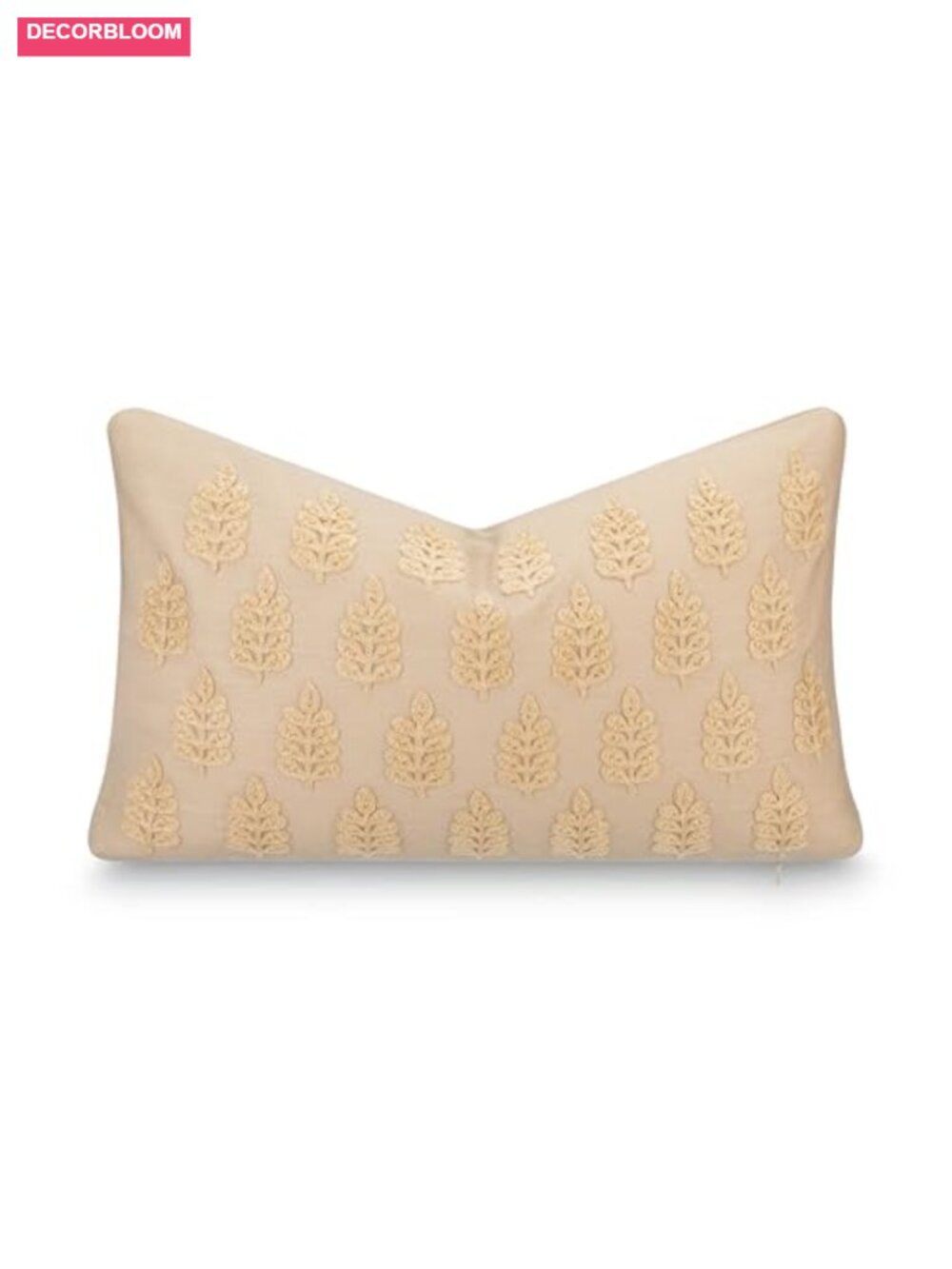 Linen Blend Lumbar Pillow Cover 12x20 Embroidered Leaves Indoor Outdoor